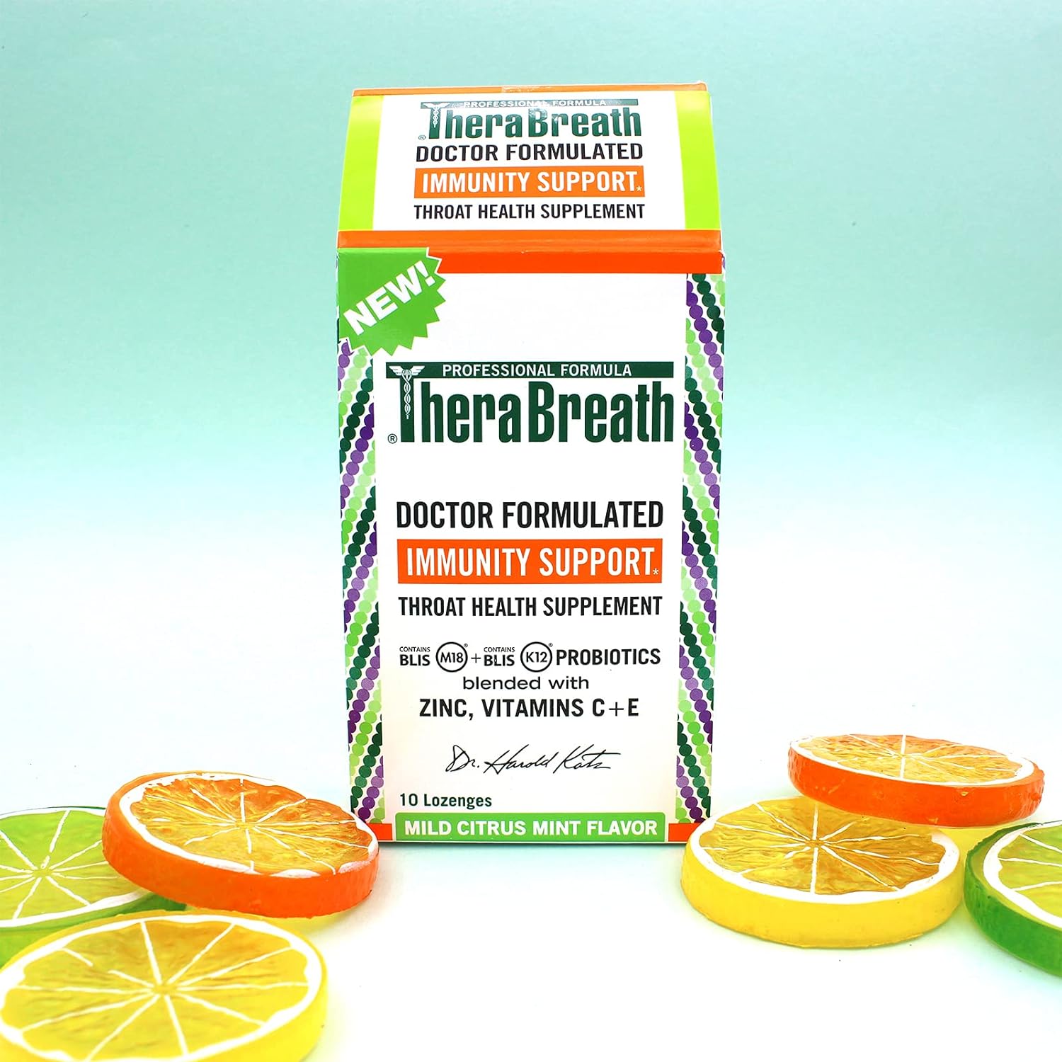 TheraBreath Immunity Support Doctor Formulated Throat Health Supplement Lozenges with Zinc, Mild Citrus Mint, 10 Count : Health & Household