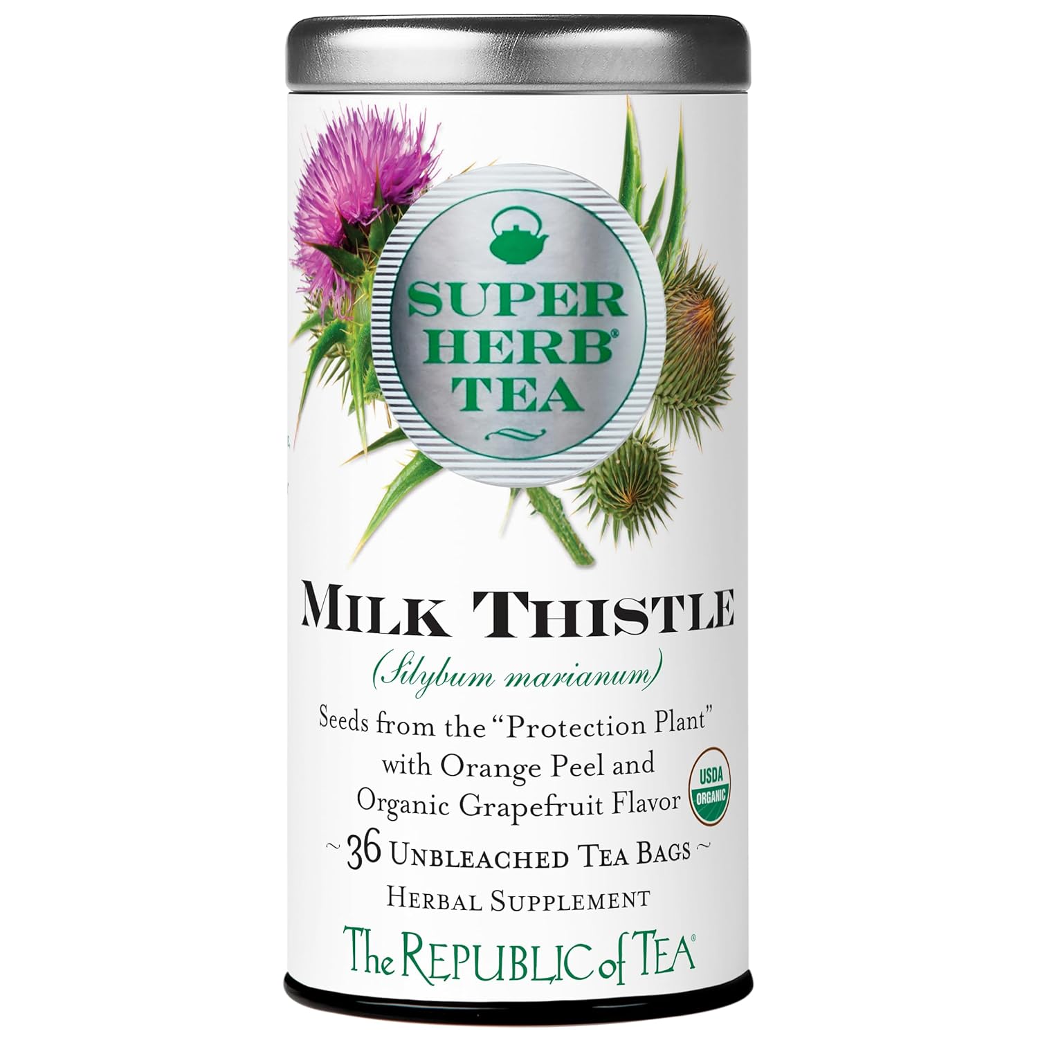 The Republic Of Tea — Organic Milk Thistle Superherb Tea Tin, 36 Herbal Tea Bags, Naturally Caffeine-Free