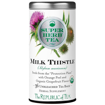 The Republic Of Tea — Organic Milk Thistle Superherb Tea Tin, 36 Herbal Tea Bags, Naturally Caffeine-Free