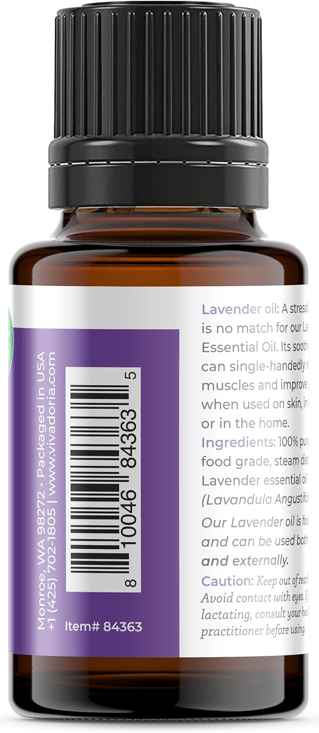 Viva Doria 100% Pure Lavender French Essential Oil, Undiluted, Food Grade, 15 mL (0.5 Fluid Ounce) : Health & Household