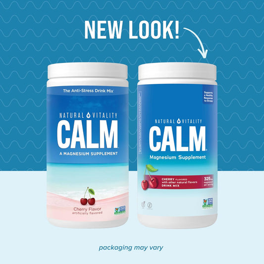 Natural Vitality Calm, Magnesium Citrate Supplement, Anti-Stress Drink Mix Powder, Gluten Free, Vegan, & Non-Gmo, Cherry, 16 Oz