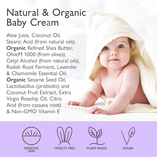 SoCal Suds & Company - Natural & Organic Baby Cream - Gentle Moisturizing for Sensitive Tender Infant Skin, Nourishing Hydration with Aloe & Coconut, Delicate Skincare - Lavender & Chamomile, 4oz