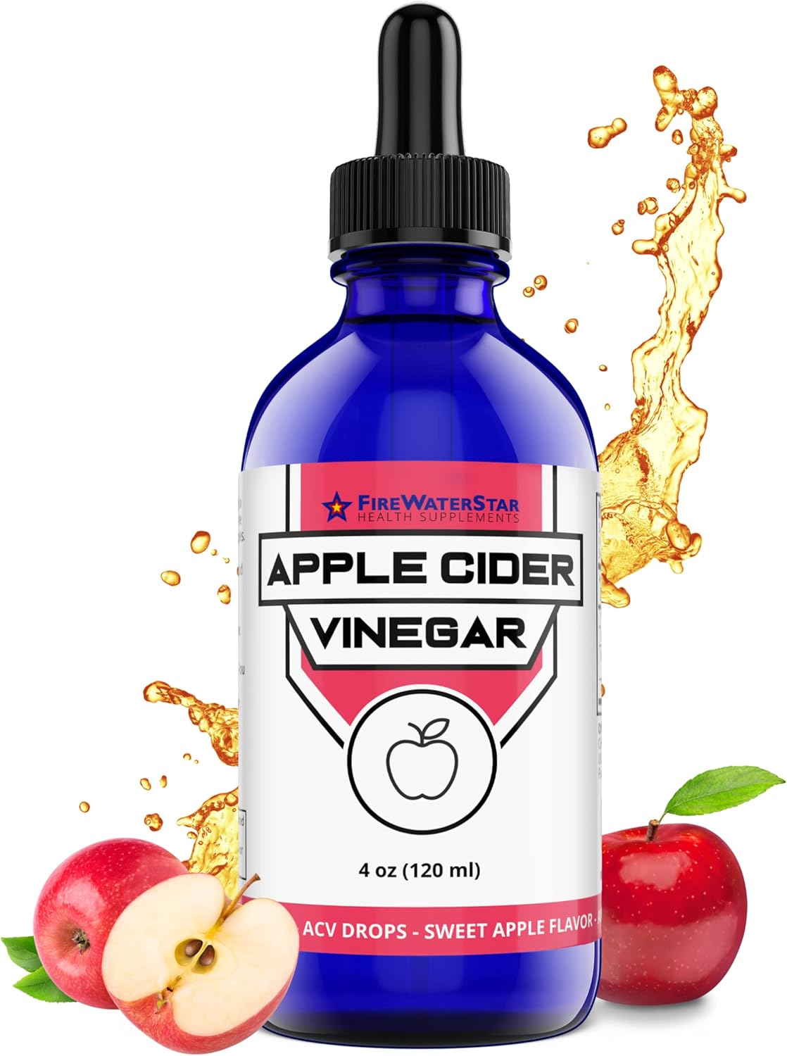 Fws Apple Cider Vinegar - Apple Flavored Acv Supplement Drops - Organic, Non-Gmo, Vegan, Keto - With Mother - Easy To Swallow Daily Vinegar - Supports Overall Health And Digestion - 4Oz