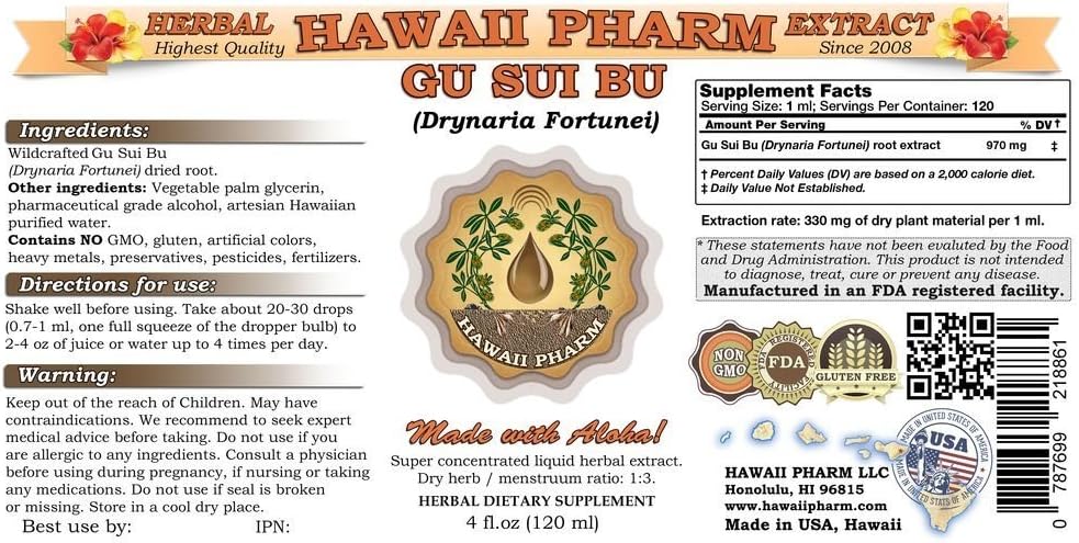 Gu Sui Bu Tincture, Gu Sui Bu, Drynaria (Drynaria Fortunei) Root Liquid Extract, Herbal Supplement 2X32 Oz Unfiltered