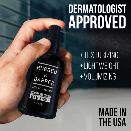 Rugged & Dapper Texture Boost Sea Salt Spray For Men - 4 Oz, Hair Styling Agent, Adds Body And Fullness To Hair, Enhances Natural Texture, Locks In Moisture, Ocean Fresh Scent