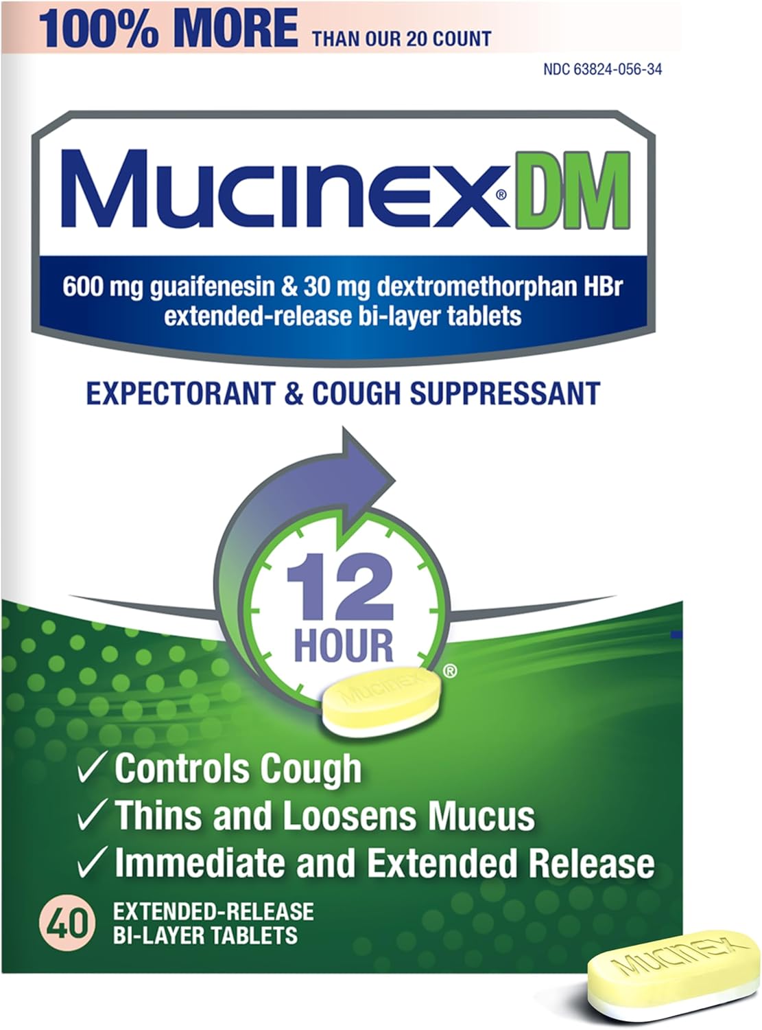 Mucinex Dm 12 Hr Expectorant & Cough Suppressant Tablets 40Ct