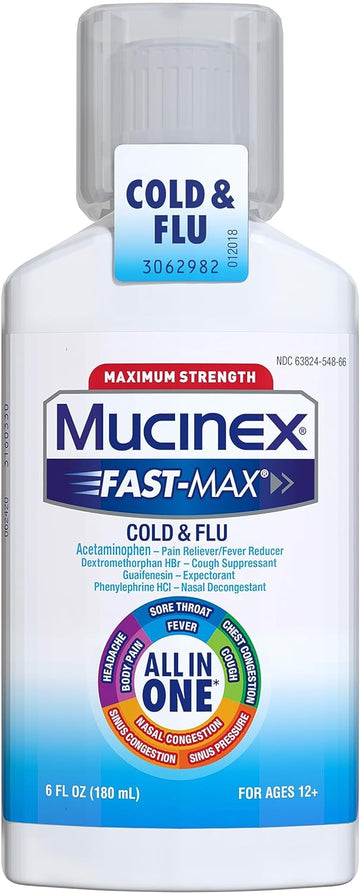 Mucinex Fast-Max Cold & Flu All-In-One Maximum Strength Liquid, 6 Fl. Oz. (Packaging May Vary)