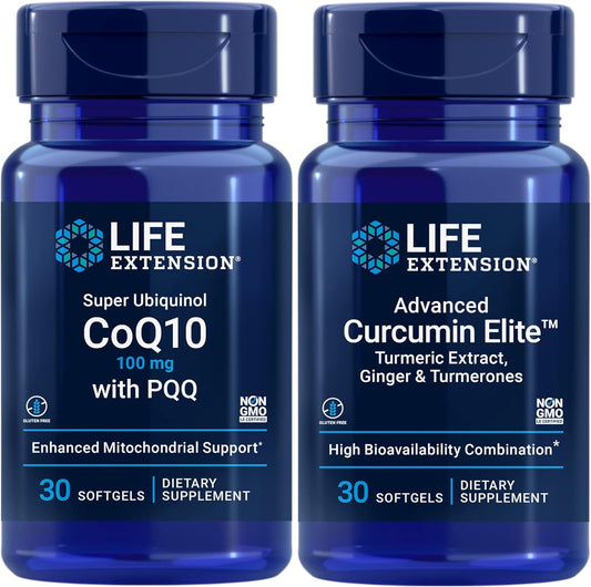 Life Extension Super Ubiquinol CoQ10 with PQQ, 100 mg | Advanced Curcumin Elite™ Turmeric Extract, Ginger & Turmerones | Heart & brain health, support healthy inflammatory and immune responses : Health & Household