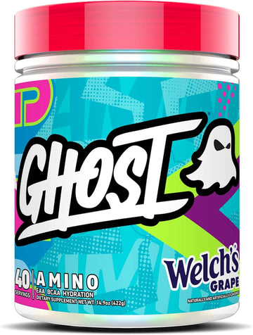 Ghost Amino: Essential Amino Acid Supplement, Welch'S Grape - 40 Servings - Intra-Workout Powder For Hydration & Recovery 4.5G Bcaa & 5.5G Eaa - Soy & Gluten-Free, Vegan