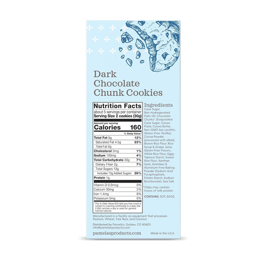 Pamela's Dark Chocolate Chunk Gluten Free Cookies, 6.25 oz boxes (Pack of 6)