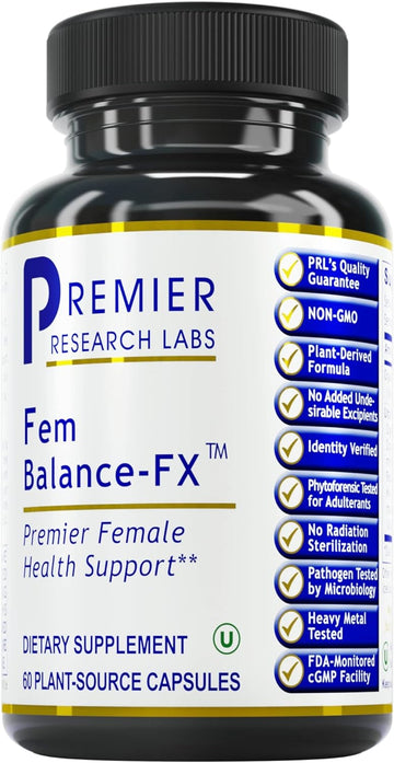 Premier Research Labs Fem Balance-FX - Supports Menstrual Cycles & Regularity - with Chaste Tree Fruit, Alfalfa, Chinese Salvia & Turmeric - Daily Hormone Balance - Vegan - 60 Plant-Source Capsules