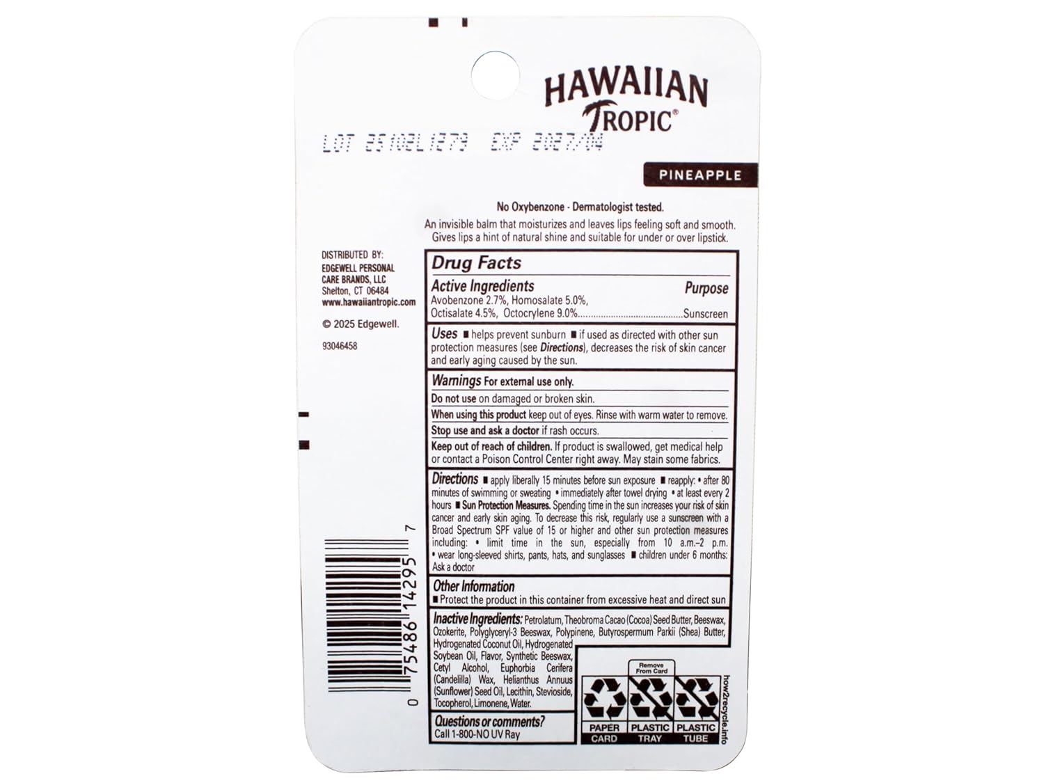 Hawaiian Tropic Lip Sunscreen Spf 30, Pineapple | Spf Lip Balm, Beach Essentials, Travel Size Sunscreen For Lips, 0.3Oz
