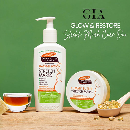 Palmer'S Cocoa Butter Stretch Mark Lotion 250Ml & Tummy Butter 125G – Cocoa Butter Moisturiser For Skin Care, Hydration, And Stretch Marks - Non-Greasy, Fast Absorbing, 2-Piece Set
