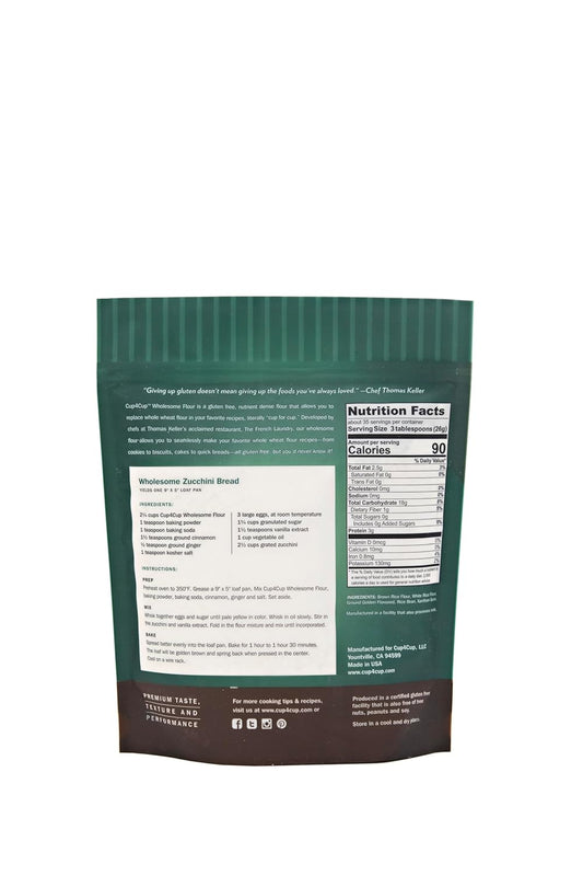 Cup4Cup Wholesome Flour, 2 Pounds, Certified Gluten Free, 1:1 Whole Wheat Flour Substitution, Dairy Free, Non-GMO, Kosher, Made in the USA