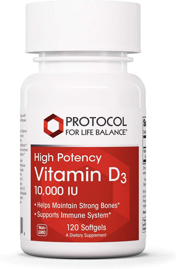 Protocol Vitamin D3 10,000 IU - Bone & Immune Support* - Dietary Supplement for Immunity & Bone Mineralization* - Extra Virgin Olive Oil - Non-GMO, Halal, Keto-Friendly - 120 Softgels