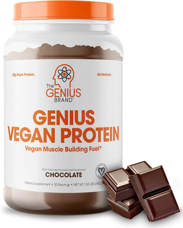 Genius Vegan Protein Powder, Chocolate - Plant-Based Lean Muscle Building Shake For Men & Women - Pea & Pumpkin Protein Sources - Naturally Flavored & Sweetened - Dairy & Lactose Free