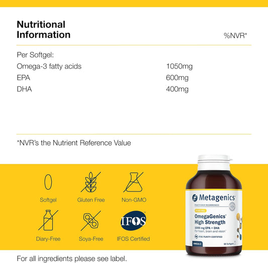 Metagenics Omegagenics - High Strength Omega-3 Pure Fish Oil Supplement - 1000Mg Epa & Dha - 30 Softgel