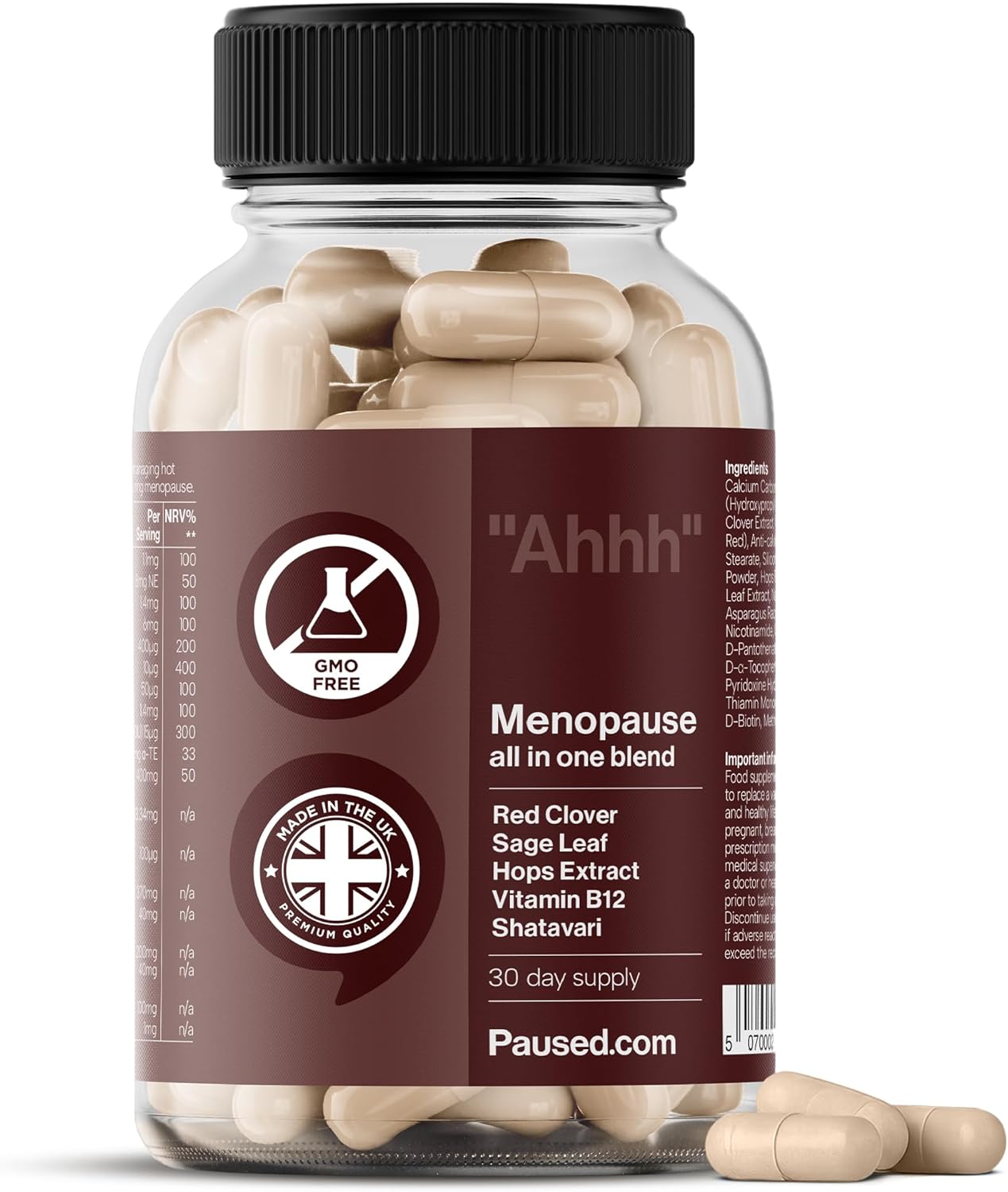 Paused Menopause Tablets - 60 Capsules | All-In-One Formula With Calcium, Vitamins & Herbal Extracts | For Women'S Wellbeing And Vitality