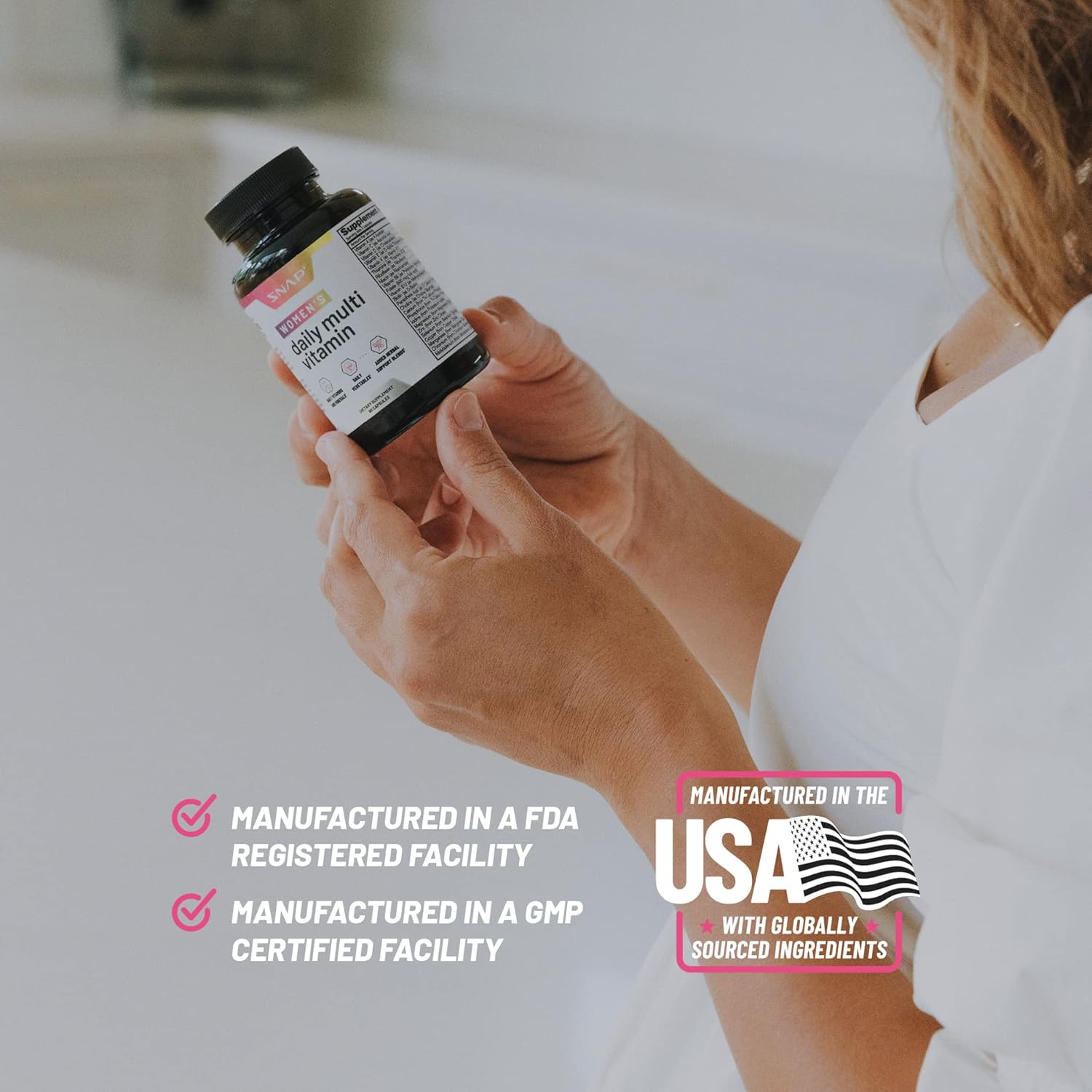 Snap Supplements Women's Multivitamins Daily Vitamins & Minerals for Women - Vitamin D, B12, Zinc, Herbs & Vitamin C for Energy & Immune Support, Multivitamin for Women, 60 Capsules : Health & Household