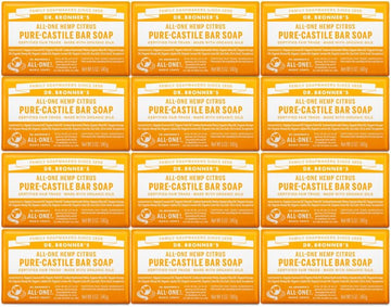 Dr. Bronner's - Pure-Castile Bar Soap - Citrus, Made w/Organic Oils, For Face, Body, & Hair, Gentle & Moisturizing, Smooth Lather, Biodegradable, Vegan, Cruelty-Free, Non-GMO (5oz, 12-Pack)