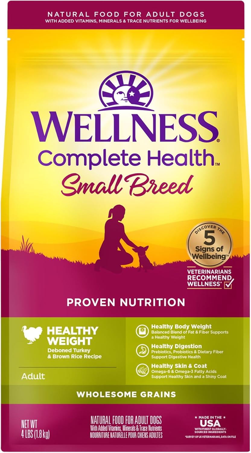 Wellness Natural Pet Food Complete Health Natural Dry Small Breed Healthy Weight Dog Food, Turkey & Rice,4 Pound (Pack Of 1)