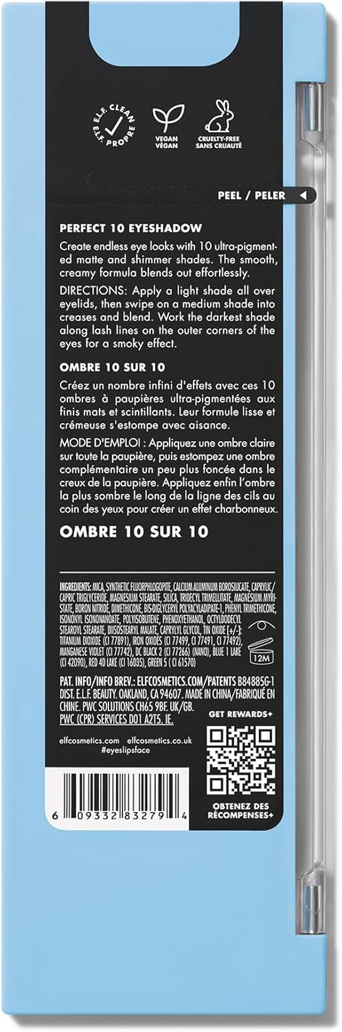 E.L.F. Perfect 10 Eyeshadow Palette, Ten Ultra-Pigmented Neutral Shades, Smooth, Creamy & Blendable Formula, Vegan & Cruelty-Free, Summer Breeze