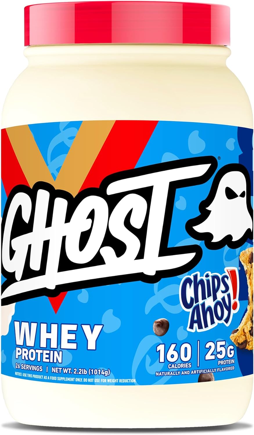 GHOST Whey Protein Powder, Chips Ahoy - 2LB Tub, 25G of Protein - Chocolate Chip Cookie Flavored Isolate, Concentrate & Hydrolyzed Whey Protein Blend