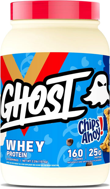 Ghost Whey Protein Powder, Chips Ahoy - 2Lb Tub, 25G Of Protein - Chocolate Chip Cookie Flavored Isolate, Concentrate & Hydrolyzed Whey Protein Blend