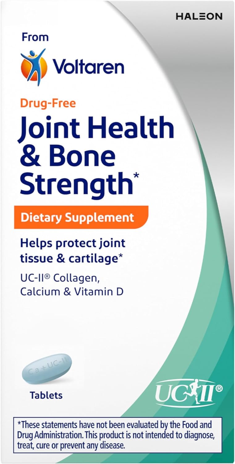 Voltaren Joint Health and Bone Strength Dietary Supplement from Voltaren, with UC-II (R) Collagen, Calcium, and Vitamin D for Healthy Aging of Joint Tissue and Cartilage ? 30 Count Bottle