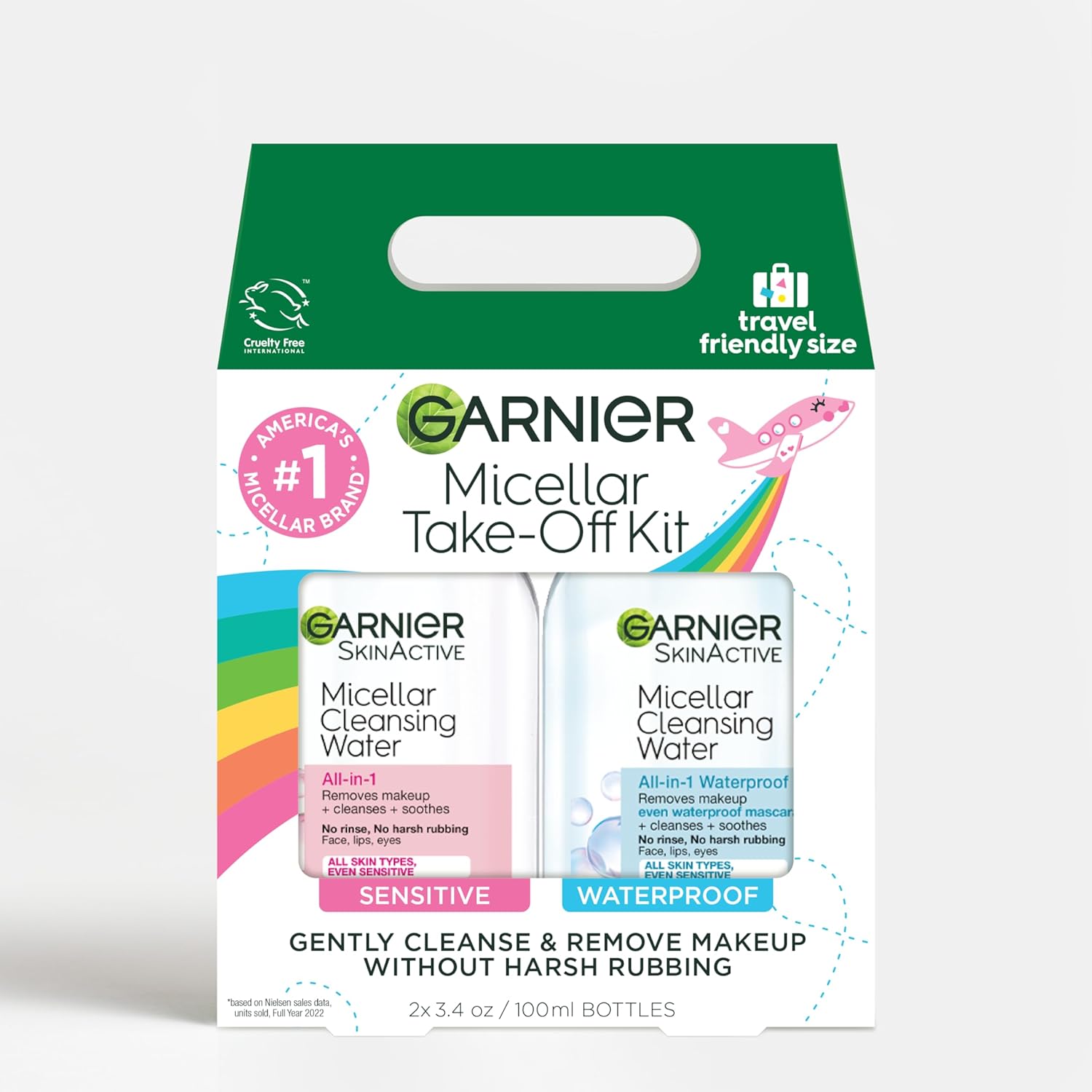 Garnier Micellar Water Travel Size Take-Off Kit, All-In-1 Facial Cleanser & Makeup Remover, Mini All-In-1 Micellar + Mini Micellar For Waterproof Makeup