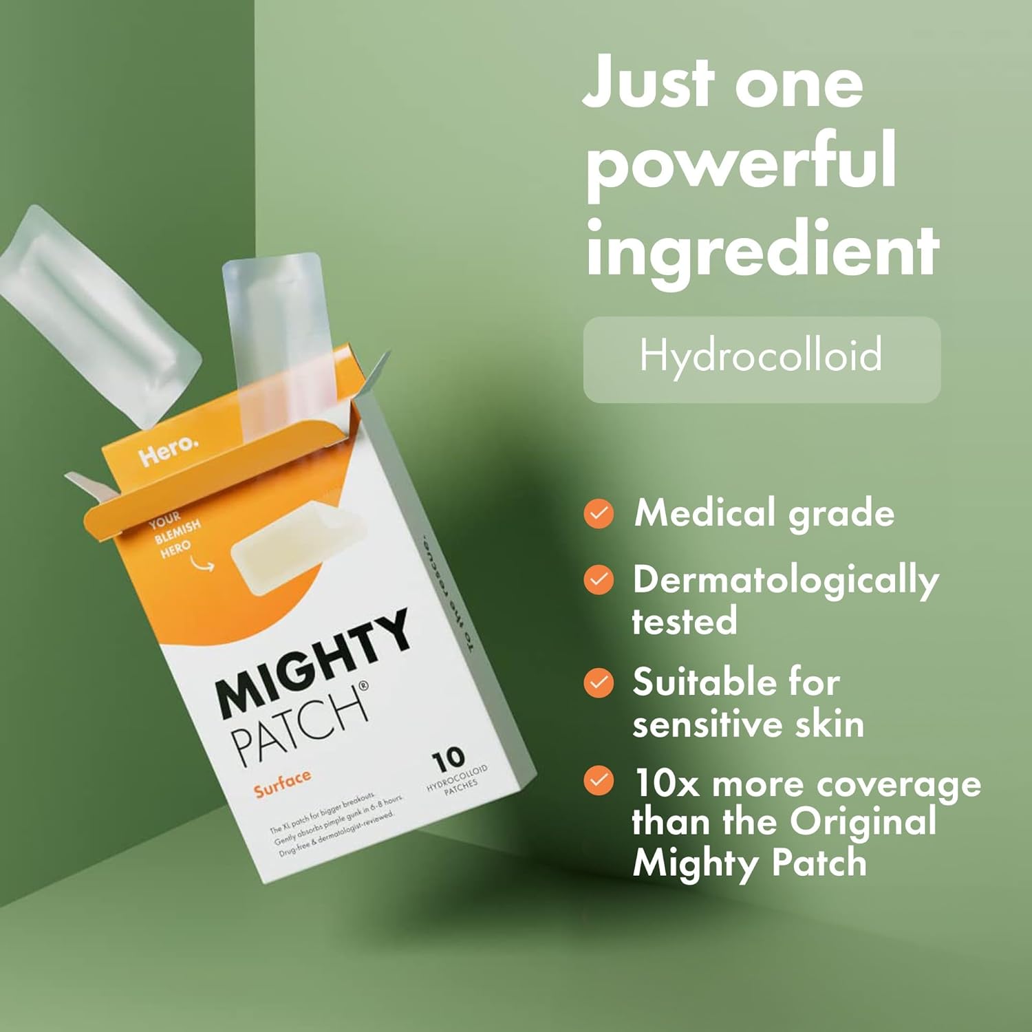 Mighty Patch Surface Spot Patches by Hero Cosmetics, XL Spot Remover Hydrocolloid Patches, Day & Night Acne Treatment & Anti Acne Dots, Face & Body Spot Treatment Stickers - 10 Large Pimple Patches : Amazon.co.uk: Beauty