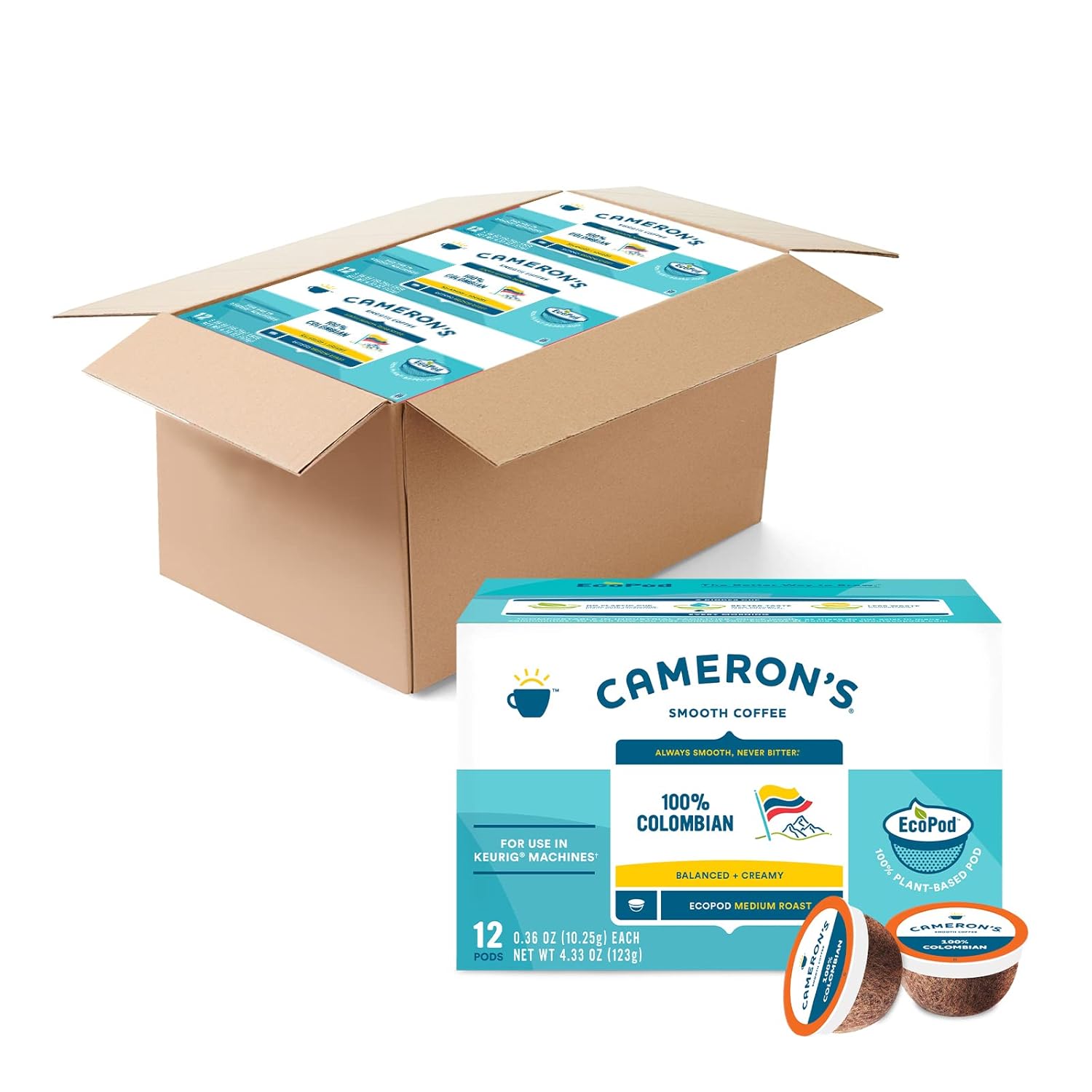 Cameron'S Coffee Colombian Medium Roast Ecopods Coffee, 12 Count, Caffeinated, 4.33 Ounce (Pack Of 6)