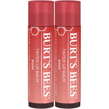 Burt's Bees Lip Tint Balm, Mothers Day Gifts for Mom with Long Lasting 2 in 1 Duo Tinted Formula, Color Infused with Deeply Hydrating Shea Butter for a Buildable Finish, Petal Rose (2-Pack)