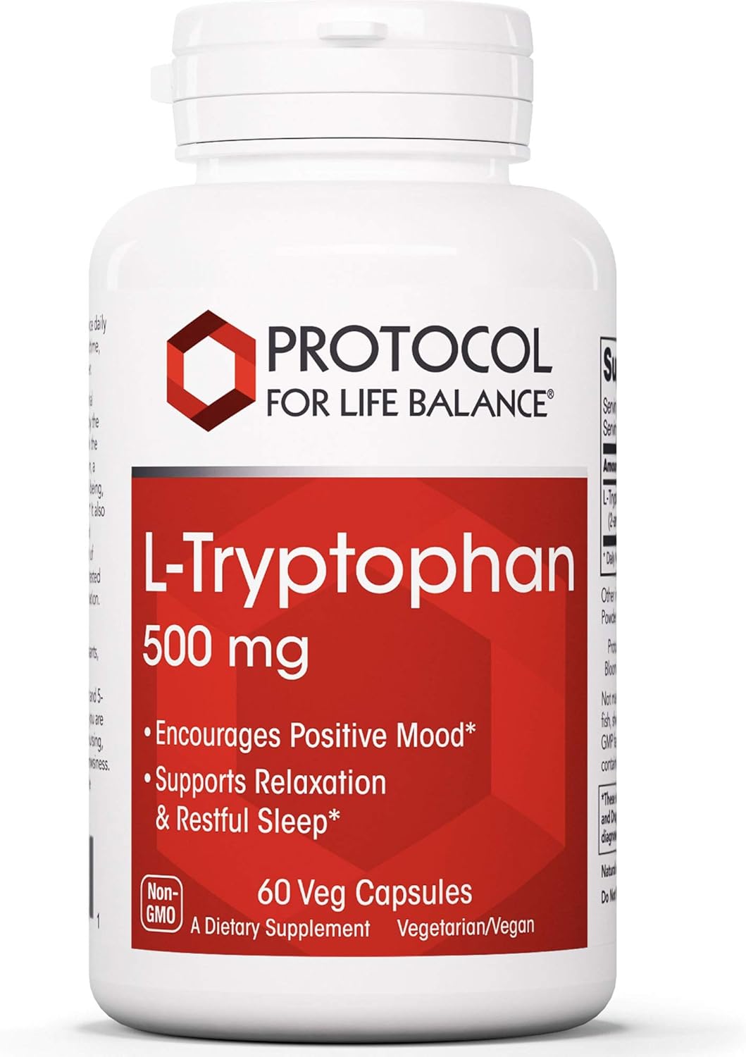 Protocol L-Tryptophan 500Mg - Mood Support, Stress Relief, And Relaxation - 60 Veg Caps