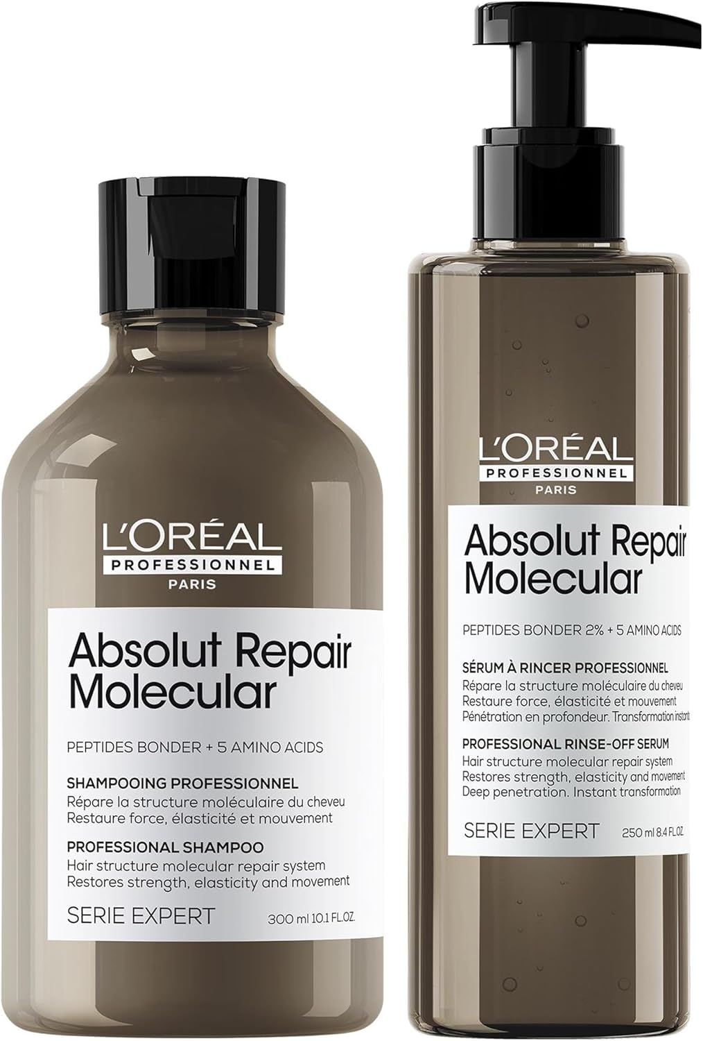 L’Oréal Professionnel Absolut Repair Molecular Sulphate Free Shampoo 300Ml & Rinse Off Serum Conditioner Hair Treatment, For Extremely Damaged Hair, Molecular Bond Repair, Restore Strength