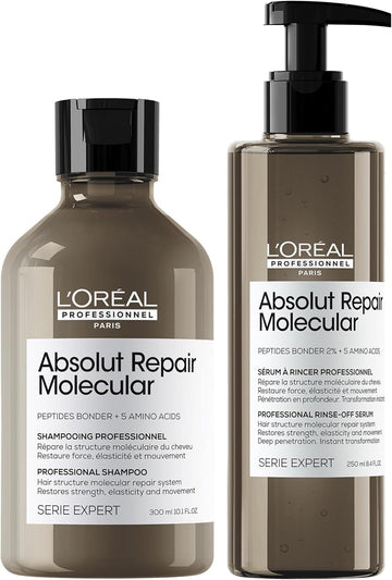 L’Oréal Professionnel Absolut Repair Molecular Sulphate Free Shampoo 300Ml & Rinse Off Serum Conditioner Hair Treatment, For Extremely Damaged Hair, Molecular Bond Repair, Restore Strength