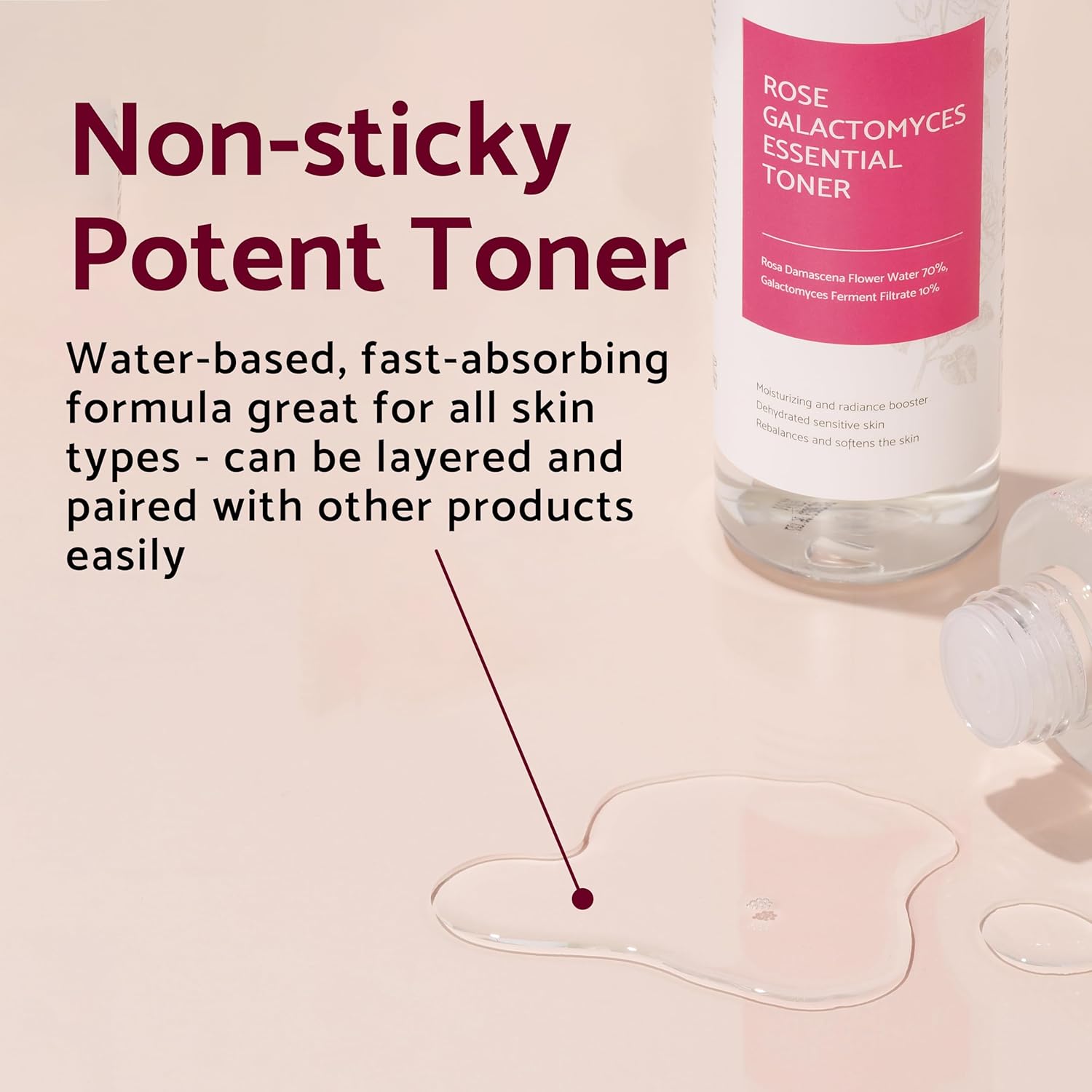 Iunik Rose Galactomyces Essential Alcohol-Free Vegan Face Toner 6.7 Fl Oz - Natural Rose Water 70% Hydrating Moisturizer With Organic Rosewater Moisturizing Pore Minimizing Deep Nourishing