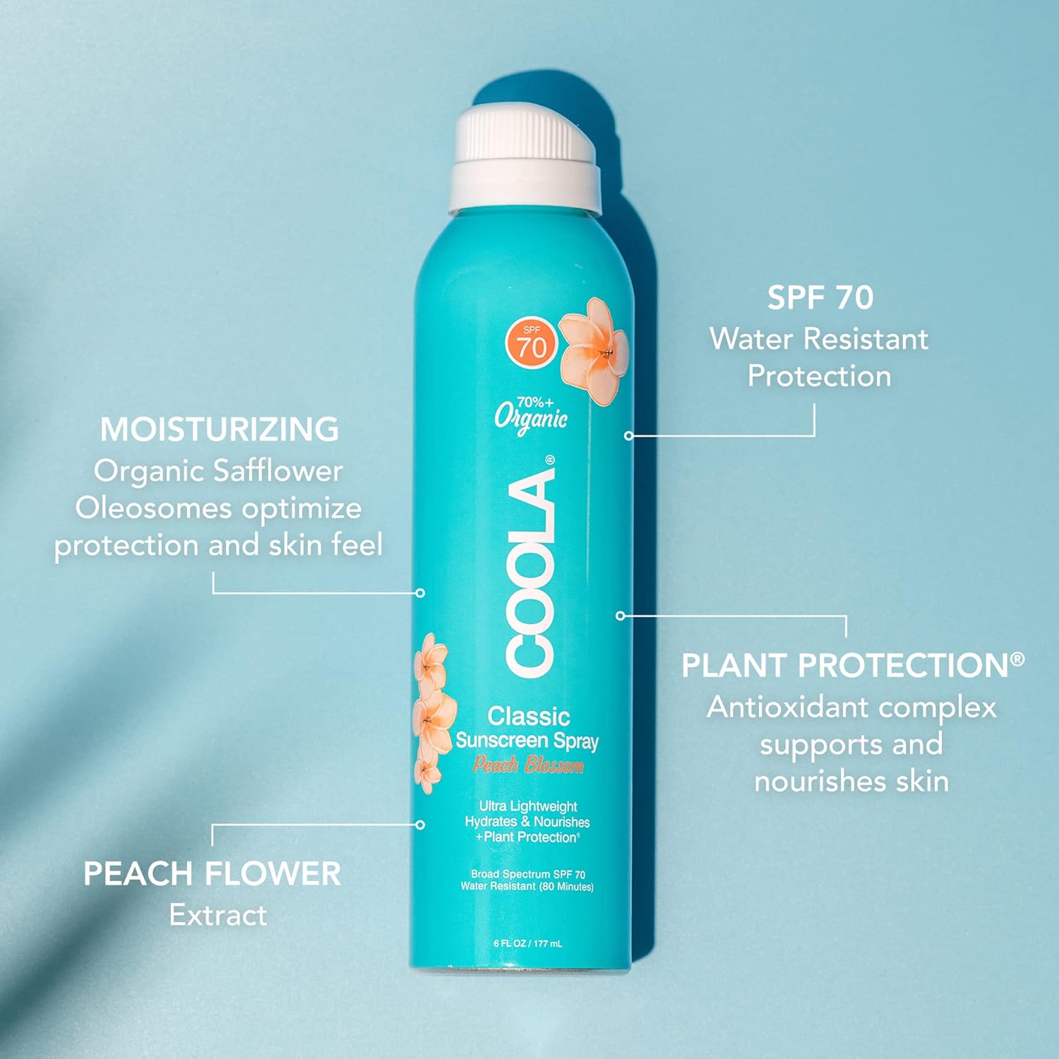 COOLA Organic Sunscreen SPF 70 Sunblock Spray, Dermatologist Tested Skin Care for Daily Protection, Vegan and Gluten Free, Peach Blossom, 6 Fl Oz : Beauty & Personal Care