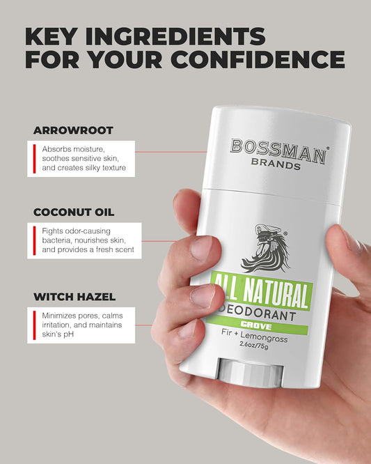 Bossman Unisex, All Natural Deodorant For Men & Women | Aluminum Free | 24 Hours Of Protection | Grove Scent