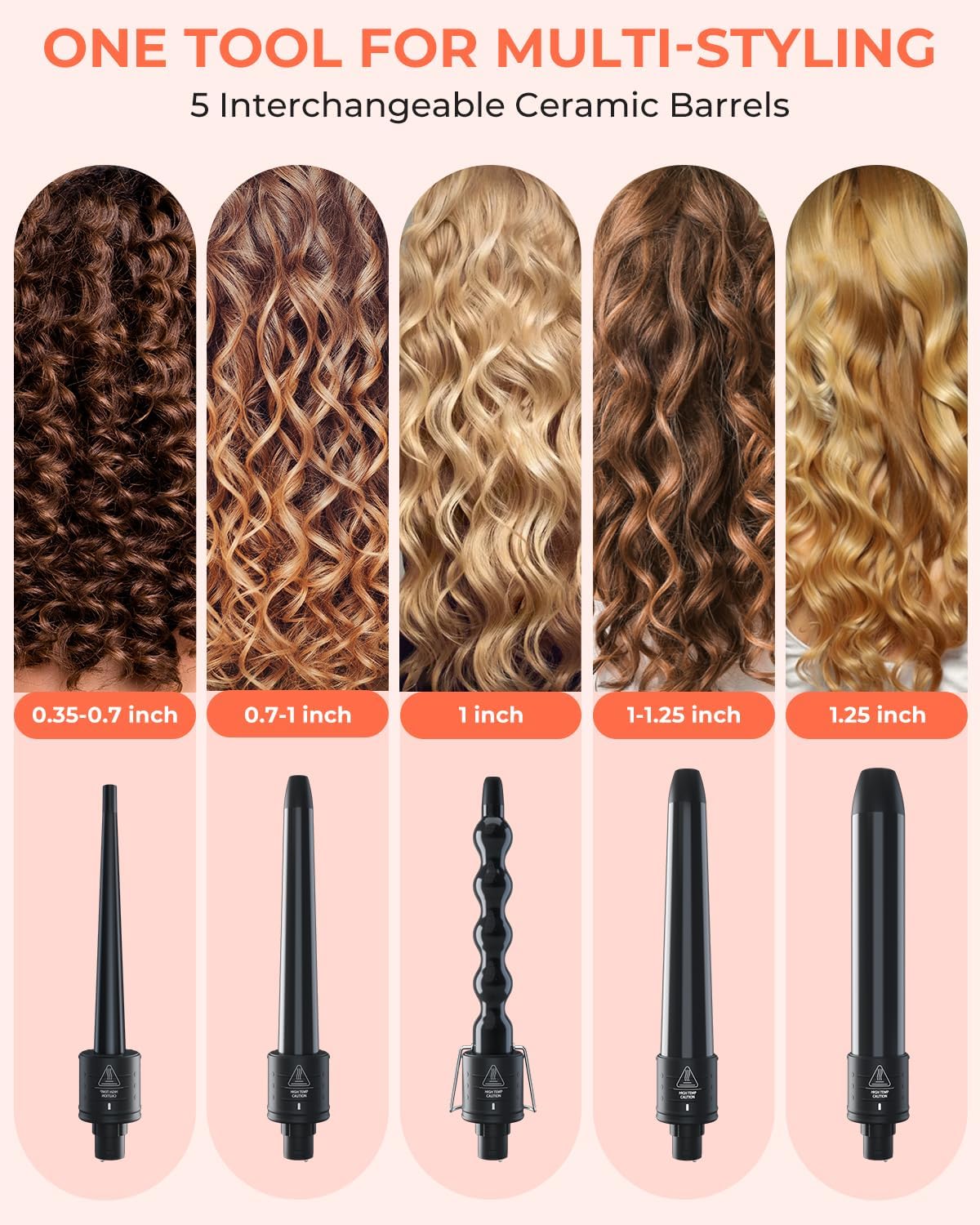 5 In 1 Curling Wand Set: Ohuhu Curling Iron Wand 5Pcs 0.35 To 1.25 Inch Interchangeable Ceramic Barrel Heat Protective Glove 2 Clips Dual Voltage Hair Curler For Women Girl Mother Gift Rose Gold