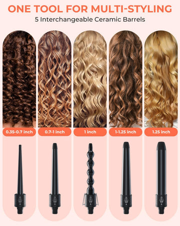 5 In 1 Curling Wand Set: Ohuhu Curling Iron Wand 5Pcs 0.35 To 1.25 Inch Interchangeable Ceramic Barrel Heat Protective Glove 2 Clips Dual Voltage Hair Curler For Women Girl Mother Gift Rose Gold