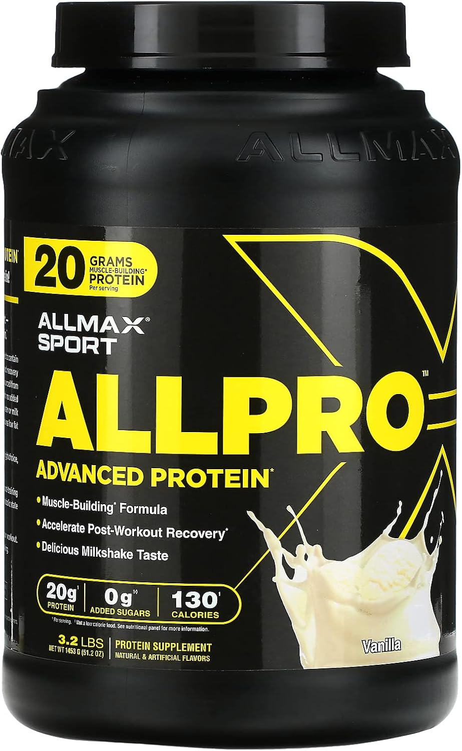 Allmax Sport Allpro Advanced Protein, Vanilla - 3.2 Lb - 20 Grams Of Protein Per Scoop - Low Fat & Zero Added Sugar - Approx. 42 Servings