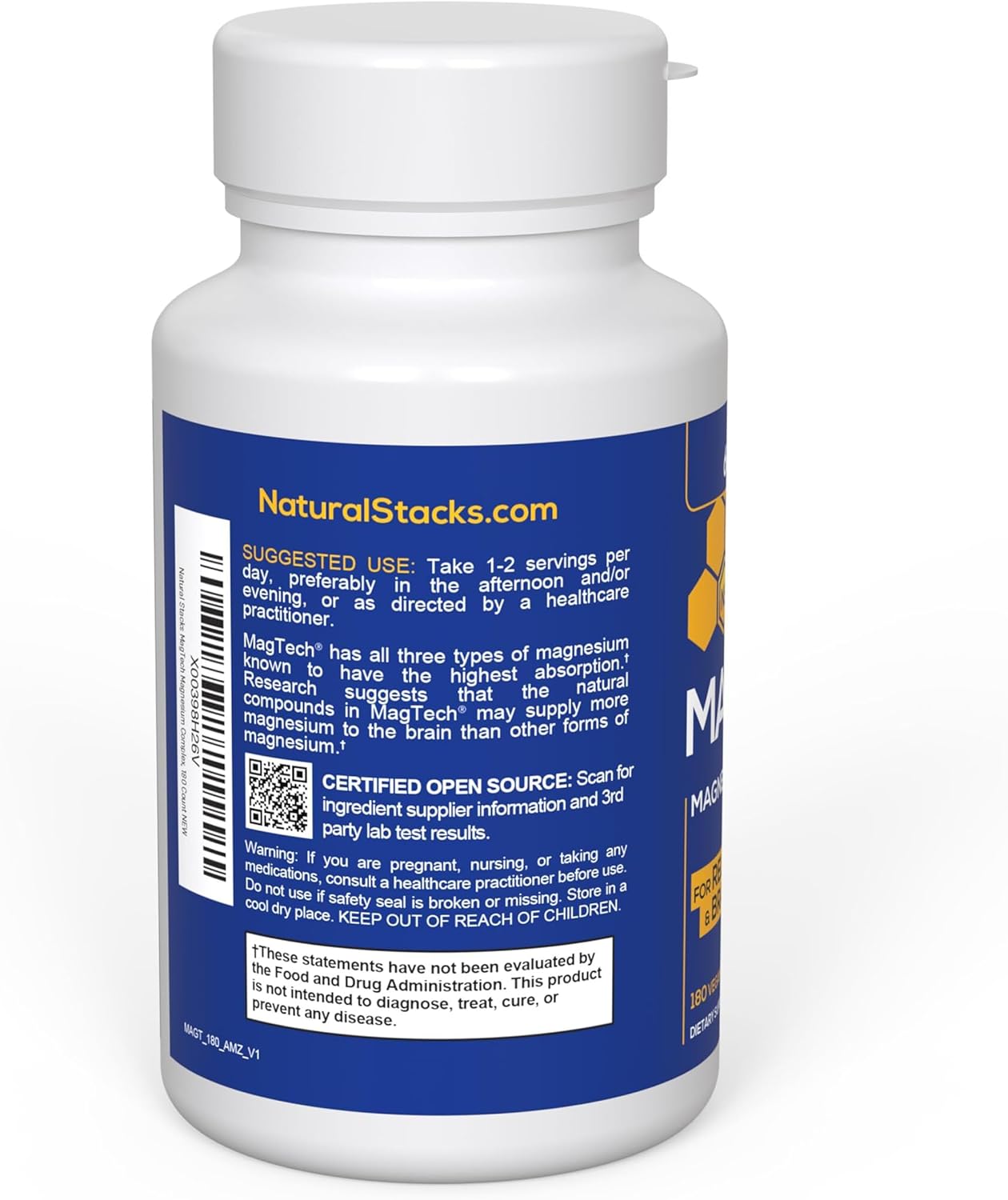 MagTech Magnesium Supplement - Chelated Magnesium Complex - 3 Forms of Magnesium: Magtein Magnesium L-Threonate, Glycinate & Taurate - Supports Relaxation & Brain Health, 180 Magnesium Capsules : Health & Household