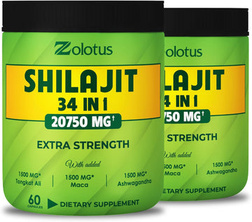 Zolotus (2 Packs 60 Capsules 20750Mg Shilajit Capsules 34 In 1, With Tongkat Ali, Ashwagandha Root, Maca Root - Best Supplement For Brain Health, Immune System & Energy Production