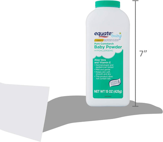 Equate Pure Cornstarch Baby Powder Aloe Vera and Vitamin E (15 oz 2 Pack) : Baby