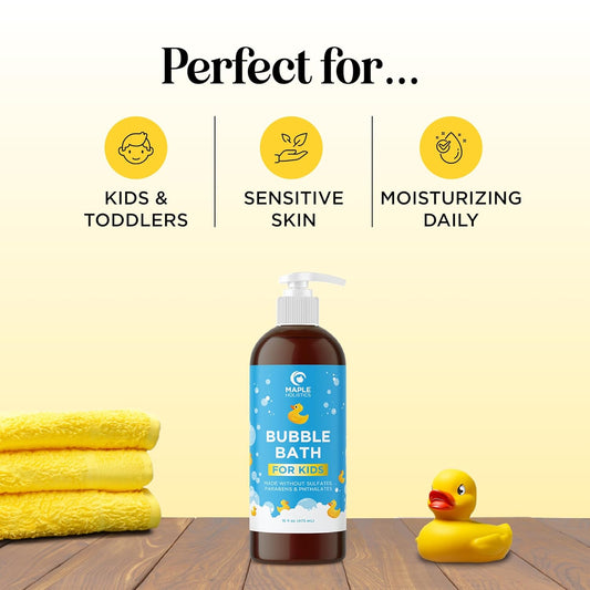 Sulfate Free Kids Bubble Bath - Relaxing Vanilla Lavender Bubble Bath For Toddlers With Nighttime Blend Of Chamomile Oil And Calendula Oil - Extra Foamy Moisturizing Kids Bath Soap Liquid
