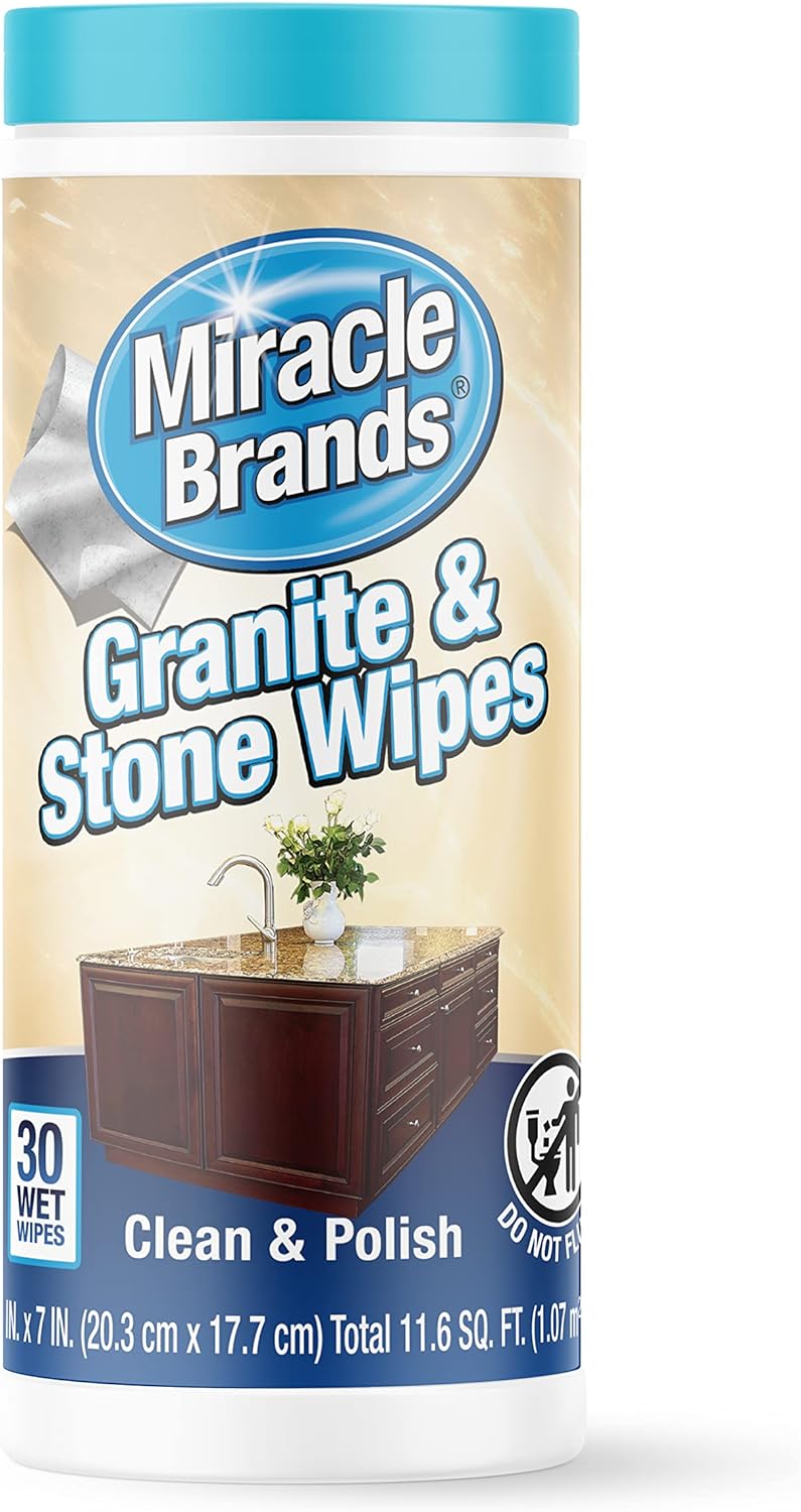 MiracleWipes for Granite & Stone, Clean, Protect, Polish Stone, Marble, Quartz, Slate, Tile, Laminate Surfaces in Kitchen and Bathroom - 30 Count