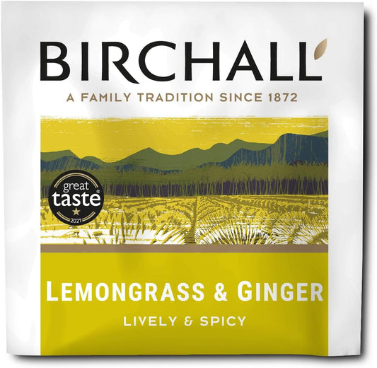 Birchall Tea Bags, Lemongrass & Ginger Herbal Tea Gift Set, Caffeine Free Tea Bursting With Full Flavour, Perfect Vegan Gifts, 25 Enveloped Plant-Based Tea Bags