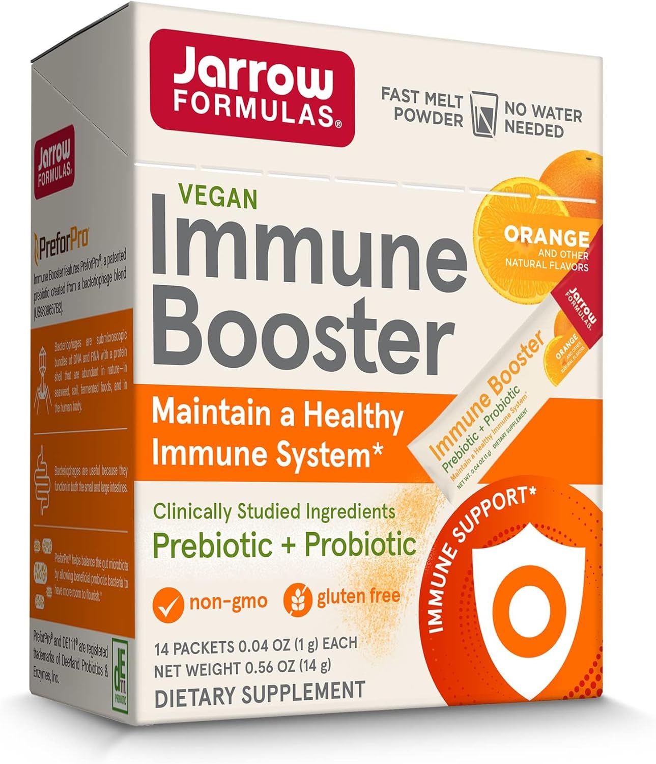 Jarrow Formulas Immune Booster - 2 Clinically Studied Strains - Prebiotic+ Probiotic Dietary Supplement - 14 Stick Packs - 1 Billion Cfus - On-The-Go - Immune System Support - Orange Avor Supplement