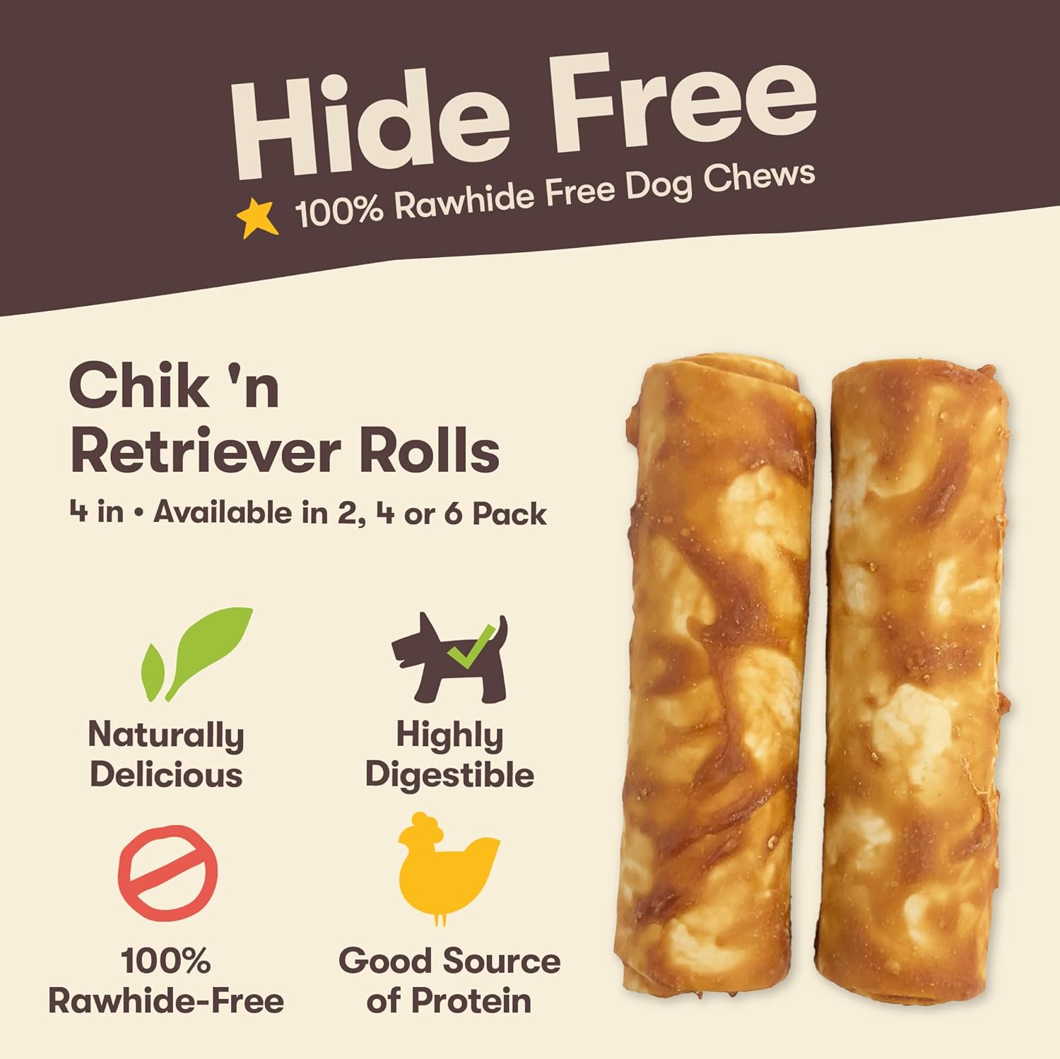 Pet 'n Shape Hide Free Chik 'n 4" Retriever Rolls, 6 Count 12.6 oz - Rawhide Free Dog Treats - No Hide Alternative Chew Treat for All Life Stages : Pet Supplies